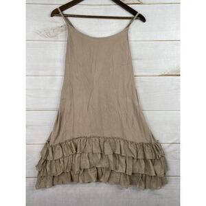Much Ado Dress Sz S Tan Sleeveless Strappy Ruffled Tiered Hem Mini Rayon NWT